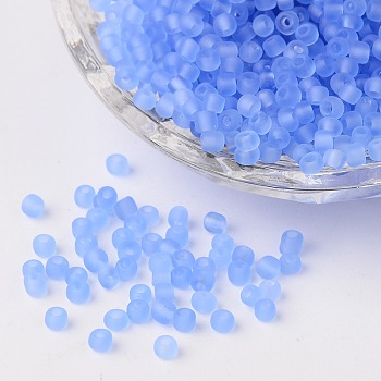 8/0 Frosted Round Glass Seed Beads, Cornflower Blue, Size: about 3mm in diameter, hole:1mm, about 1101pcs/50g