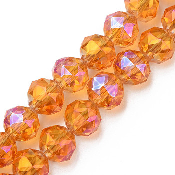 Electroplate Transparent Glass Beads Strands, Faceted, Round, Dark Orange, 10x8.5mm, Hole: 1.2mm, about 60pcs/strand, 20.47 inch(52cm)