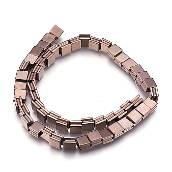 Electroplate Non-magnetic Synthetic Hematite Bead Strands, Polished, Grooved, Square, Coffee Plated, 8x8x5mm, Hole: 1.5mm, about 54pcs/strand, 16.7 inch(42.5cm)
