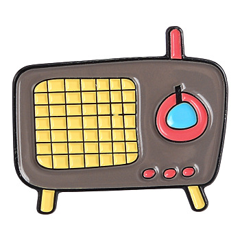 Creative Zinc Alloy Brooches, Enamel Lapel Pin, with Iron Butterfly Clutches or Rubber Clutches, Electrophoresis Black Color, Radio, Coffee, 23x28mm, Pin: 1mm