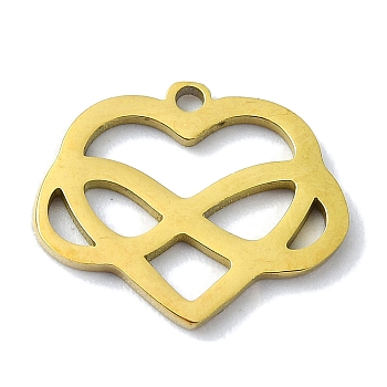 304 Stainless Steel Pendants, Laser Cut, Heart with Infinity Charms, Golden, 12x15x1mm, Hole: 1mm