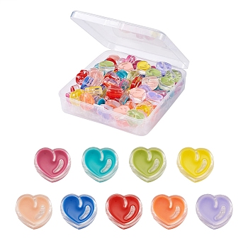 Craftdady 90Pcs 9 Colors Transparent Enamel Acrylic Beads, Heart, Mixed Color, 20x21.5x9mm, Hole: 3.5mm