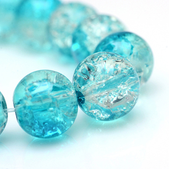 Baking Painted Crackle Glass Beads Strands, Round, Dark Turquoise, 10mm, Hole: 1.3~1.6mm, about 80pcs/strand, 31.4 inch