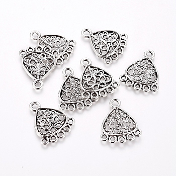 Tibetan Style Alloy Chandelier Components, Triangle, Antique Silver, 22x19x1.5mm, Hole: 2mm and 1.4mm