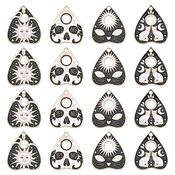 20Pcs 4 Styles Alloy Pendants, with Enamel, Light Gold, Heart, Black, 26x22x1.2mm, Hole: 2mm, 5pcs/style