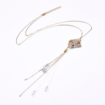 Pendant Necklaces, with Faceted Glass Beads and Natural Flower Amazonite Beads, Brass Cable Chains & Lobster Claw Clasps, 23.42 inch(59.5cm)