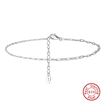 925 Sterling Silver Cable Chain Anklet, Real Platinum Plated, 8-5/8 inch(22cm)