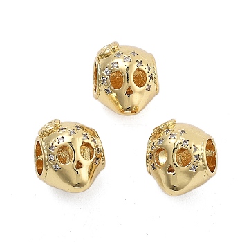 Brass Micro Pave Cubic Zirconia Europe Beads, Large Hole Beads, Long-Lasting Plated, Cadmium Free & Lead Free, Skull, Real 18K Gold Plated, 11.5x9.5x10.5mm, Hole: 5mm