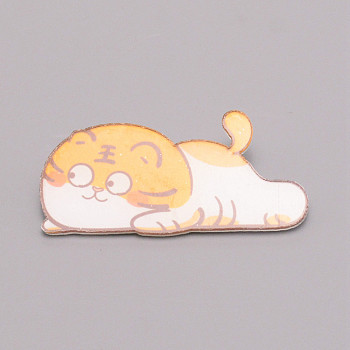 Tiger Lying Chinese Zodiac Acrylic Brooch, Lapel Pin for Chinese Tiger New Year Gift, White, Orange, 24x51.5x7mm