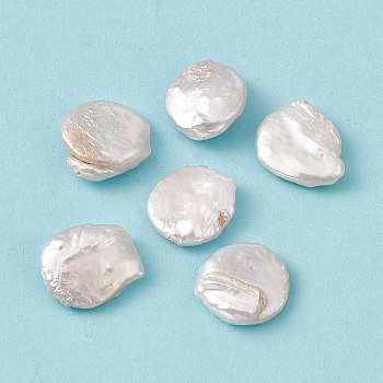 Baroque Natural Keshi Pearl Beads, Flat Round, Seashell Color, 24~27.5x21~22x6~7mm, Hole: 0.7mm