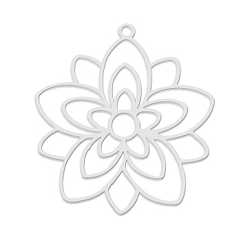 201 Stainless Steel Pendants, Laser Cut, Flower, Stainless Steel Color, 33x30.5x1mm, Hole: 1.6mm