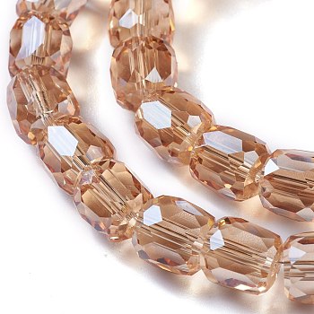 Electroplate Glass Beads, Pearl Luster Plated, Faceted Barrel, Sandy Brown, 10x10mm, Hole: 1mm