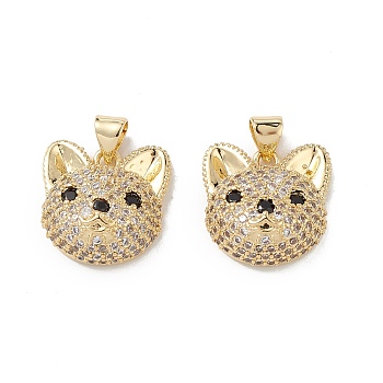 Brass Micro Pave Cubic Zirconia Pendants, Real 16K Gold Plated, Dog Charms, Clear, 16.5x16x7.5mm, Hole: 5x3mm