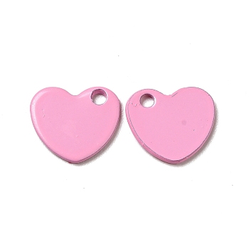 Spray Painted 201 Stainless Steel Charms, Heart Charm, Pearl Pink, 10x9x1mm, Hole: 1.4mm