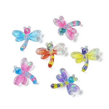 Translucent Resin Cabochons, Dragonfly with Paillette, Mixed Color, 11x12x2mm