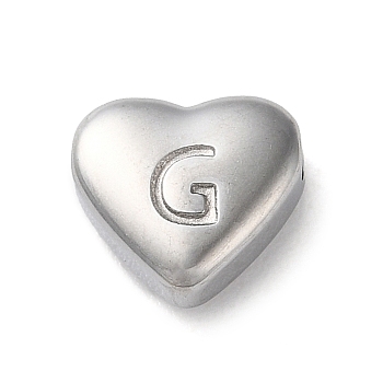 201 Stainless Steel Beads, Stainless Steel Color, Heart, Letter G, 7x8x3.5mm, Hole: 1.5mm