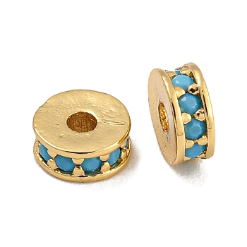 Rack Plating Brass Micro Pave Cubic Zirconia Beads, Lead Free & Cadmium Free, Long-Lasting Plated, Real 18K Gold Plated, Round, Light Blue, 5x2mm, Hole: 1.5mm