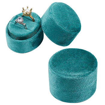 Velvet Cover Plastic Couple Ring Box, Wedding Ring Gift Case, Oval, Dark Slate Gray, 5.65x5.4x4.6cm