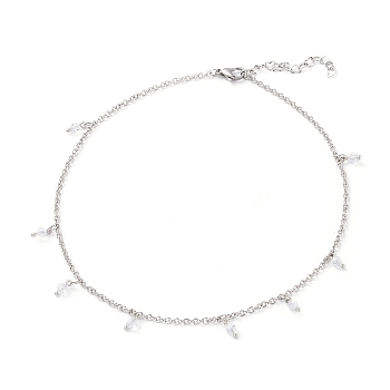 Pendant Necklaces, with Faceted Glass Beads, 304 Stainless Steel Cable Chains, Lobster Claw Clasps and Heart Link Chains, Bicone, Clear AB, 14.29 inch(36.3cm)