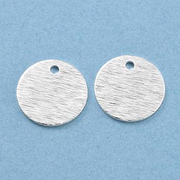 Brass Charms, Flat Round, 925 Sterling Silver Plated, 12x1mm, Hole: 1.4mm