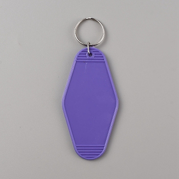 Plastic Blank Motel Keychain, Sublimation Key Chain, with Iron Key Rings, Rhombus, Medium Slate Blue, 11.5cm
