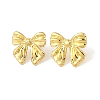 Ion Plating(IP) 304 Stainless Steel Stud Earrings for Women, Bowknot, Real 18K Gold Plated, 20x25mm