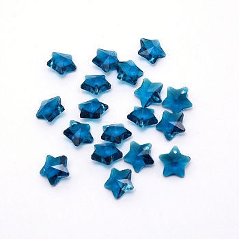 Transparent Glass Pendants, Faceted, Star Charms, Marine Blue, 13x13.5x7mm, Hole: 1mm