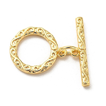 Brass  Toggle Clasps, Real 18K Gold Plated, 20mm long, rod: 4x18x2mm, ring: 14x12x2mm, hole: 1.2mm
