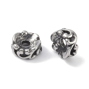 316 Surgical Stainless Steel Beads, Flower, Antique Silver, 8x3.5mm, Hole: 1.8mm