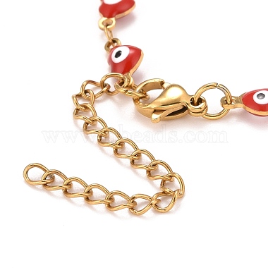 Enamel Heart with Evil Eye Link Chains Bracelet(BJEW-P271-07G)-4