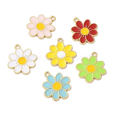 Golden Mixed Color Flower Alloy+Enamel Pendants