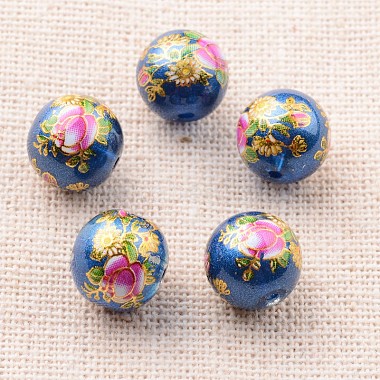 Flower Picture Printed Glass Round Beads(GLAA-J087-10mm-B03)-1