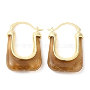 Real 16K Gold Plated Brass Hoop Earrings, Resin Imitation Gemstone Earrings for Women, Peru, 34x23x9mm(EJEW-A102-01G-04)