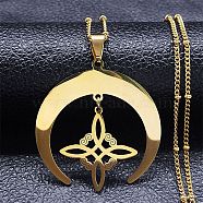 304 Stainless Steel Pendant Necklaces, Double Horn with Knots, Golden, 20.08 inch(51cm)(NJEW-K253-04G)
