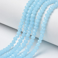 Glass Beads Strands, Imitation Jade, Faceted, Rondelle, Cyan, 6x5mm, Hole: 1mm, about 87~90pcs/strand, 17~17.5 inch(42.5~43.75cm)(EGLA-A034-J6mm-D04)