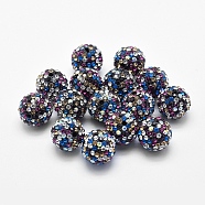 Handmade Polymer Clay Rhinestone Beads, Round, Colorful, 12mm, Hole: 1.5mm(RB-L030-18D-12mm)