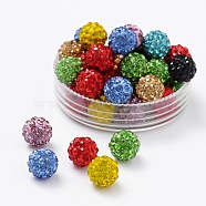 Polymer Clay Rhinestone Beads, Pave Disco Ball Beads, Grade A, Round, Half Drilled, Mixed Color, 8mm, Hole: 1mm(RB-H258-HD8mm-M)
