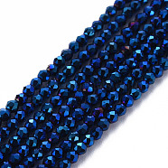 Electroplated Glass Beads Strands, Faceted, Rondelle, Blue Plated, 2mm, Hole: 0.5mm, about 192~194pcs/strand, 12.99~13.39 inches(33~34cm)(EGLA-S174-23D-02)