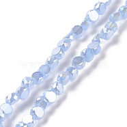Transparent Electroplate Glass Beads Strands, Imitation Jade, AB Color Plate, Faceted, Flat Round, Cornflower Blue, 4x2.5~3mm, Hole: 0.8~1mm, about 145~150pcs/strand, 20.08''(51cm)(GLAA-E036-06C)