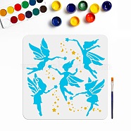 US 1 Pc PET Hollow Out Drawing Painting Stencils, with 1Pc Art Paint Brushes, Fairy Pattern, Painting Stencils: 300x300mm, Art Paint Brushes: 169x5mm(DIY-MA0001-51)