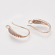 Brass Micro Pave Cubic Zirconia Earring Hooks, with Horizontal Loop, Nickel Free, Clear, Real Rose Gold Plated, 19~20x10~11x4mm, Hole: 2mm, 21 Gauge, Pin: 0.7mm(ZIRC-Q022-035RG-NF)