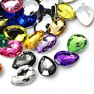 Imitation Taiwan Acrylic Rhinestone Cabochons, Pointed Back & Faceted, teardrop, Mixed Color, 25x18x6mm, about 200pcs/bag(GACR-A017-18x25mm-M)