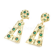 Cubic Zirconia Triangle Dangle Stud Earrings, Real 18K Gold Plated Brass Jewelry for Women, Nickel Free, Green, 32.5mm, Pin: 0.8mm(EJEW-N011-52-01LG)
