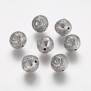 Tibetan Style Alloy Beads, Lead Free & Nickel Free & Cadmium Free, Flat Round, Antique Silver, 10mm in diameter, 8mm thick, Hole: 1.5mm(AB5825Y-NF)