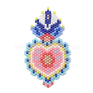 Handmade Seed Beads, Loom Pattern, Sacred Heart Big Pendant, Pink, 52x30x2mm, Hole: 0.8mm(PALLOY-MZ00150)