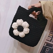 DIY Flower Pattern Handbag Knitting Beginner Kits, including Polyester Chunky Yarn, Fiberfill, Crochet Needle, Instruction, Black, 170x150mm(PW-WG72433-03)