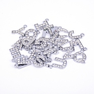 Alloy Micro Pave Cubic Zirconia Rhinestone Pendants,  Mixed Letters, Clear, 16~18.5x11.5~17x2mm, Hole: 2mm(ALRI-WH0005-14)