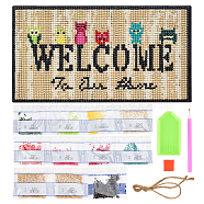 CREATCABIN 1Set DIY Wall Decor Sign Diamond Painting Kits, Rectangle Wood Board & Owl with WELCOME, with Acrylic Rhinestone, Pen, Tray Plate, Glue Clay and Hemp Rope, Colorful, 1Set(DIY-CN0001-68)