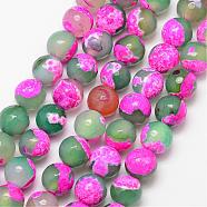 Natural Fire Crackle Agate Bead Strands, Round, Grade A, Faceted, Dyed & Heated, Hot Pink, 10mm, Hole: 1mm, about 37pcs/strand, 15 inch(G-K166-06F-10mm-04)