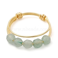 Natural Round Green Aventurine Beaded Finger Rings, with Golden Copper Wire Wrapped Rings, US Size 8 1/2(18.5mm), 1.5~6mm(RJEW-TA00118-04)